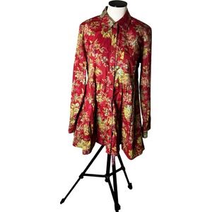 Tasha Polizzi Floral Tiered Tunic Dress Womens Medium Red Boho Cotton Excellent